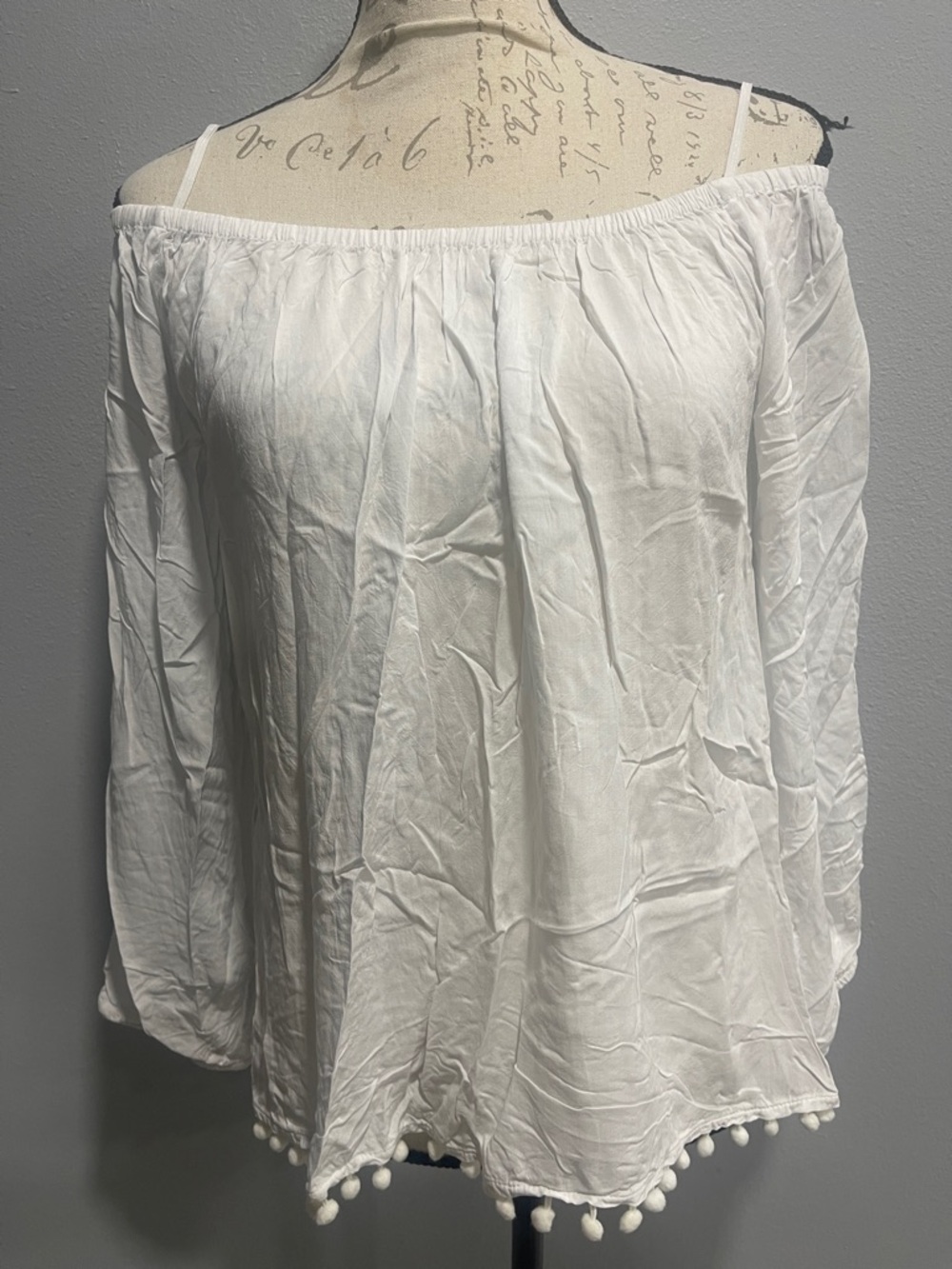 Lilly Pulitzer White Off-Shoulder Pom Pom Hem Blouse